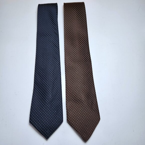 Woodward Men's Vintage Tie Quo Vadis Blue - Brown White Pin Dots - Picture 4 of 6